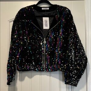 12th Tribe Black Multicolor Sequin Bomber Jacket